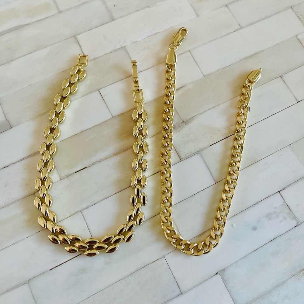 Two 18k Gold Plated Chain Bracelets by Pretty Bird NWOT